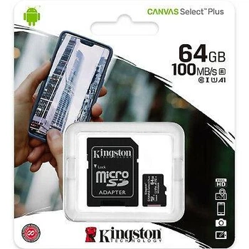 Карта пам'яті 64GB Kingstone MicroSD class 10 + SD adapter