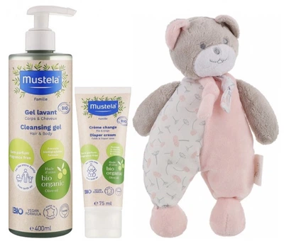 Подарунковий набір Mustela BIO з рожевим ведмедиком, 0 міс.+
