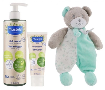 Подарунковий набір Mustela BIO з бірюзовим ведмедиком, 0 міс.+