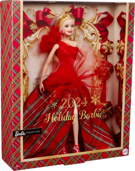 Lalka kolekcjonerska Barbie Świąteczna 2023 Blondynka w czerwonej sukni z certyfikatem autentyczności (194735181179)
