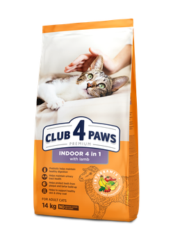 Сухий корм для котів CLUB 4 PAWS Преміум для котів, що мешкають у поміщенні "4 в 1" з ягням 14 кг (369473)