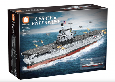 Конструктор Forange Авианосец USS Enterprise CV-6 — 1883 деталей, военный корабль, большой набор 6+