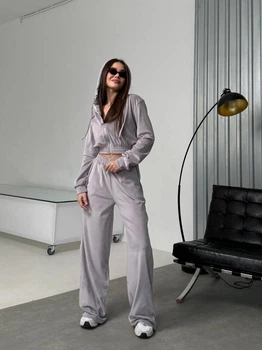 Жіночий велюровий костюм худі з штанами Uaclothes 46-48 Сірий (like34774-151941350)