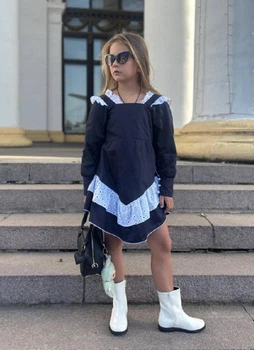 Сукня для дівчинки костюмна тканина з декором з прошви "Schoolgirl" 110 розмір темно-синя