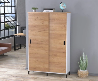 Шкаф офисный раздвижной LS-1200-1900 белый Дуб Крафт золотой