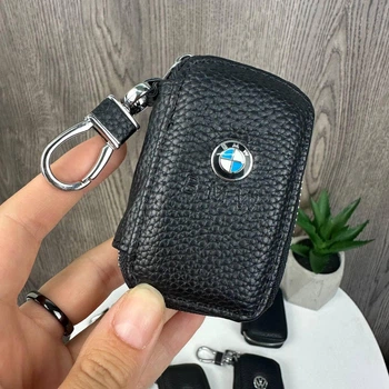 Брелок чехол кожаный для автомобильных ключей BMW черный