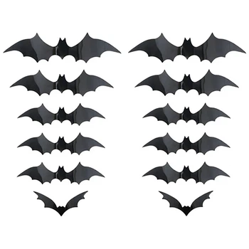 Украшение Halloween Bats 3D Pvc on The Wall Stickers Scary Props (Комплект 12шт) Black