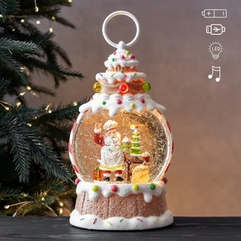 Нічник новорічний XMAS «Кекс» WDL-25015A з LED підсвіткою та ефектом снігопаду, Санта з ялинкою всередині, святковий декор, висота 22,4 см