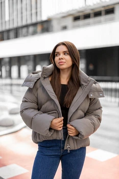 Жіноча зимова коротка куртка oversize TOWMY M сіра 75362