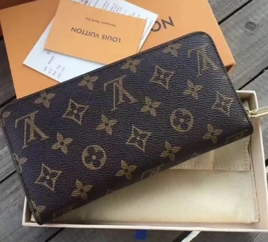 Женский кожаный кошелек з принтом Louis Vuitton 19 х 10 х 3 dark brown (60017)