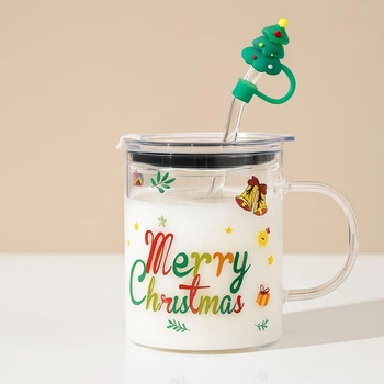 Чашка новогодняя с крышкой и трубочкой "Merry Christmas" 450мл R37217
