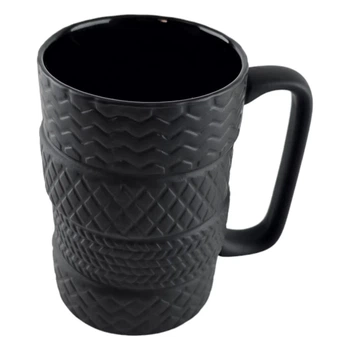Кружка керамическая Tire Cup 500 мл, чёрная, рельеф «шина» 32937