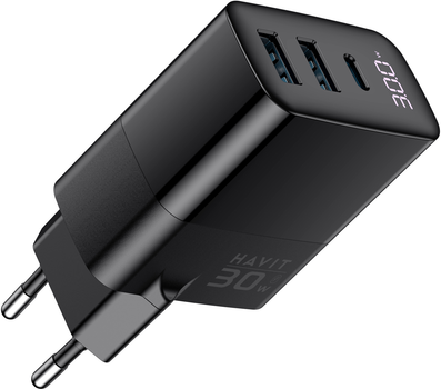 Ładowarka sieciowa Havit UCLE001 GaN 30W 2xUSB-A+USB-C (HV-UCLE001-BK)