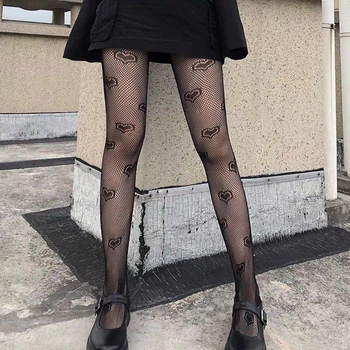 Колготки с сердечками в сетку one size черный