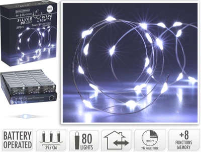 Світлодіодна гірлянда Christmas Decoration 80 LED 4.1 м (8 функцій) на батарейках Холодний білий (AX9730720)