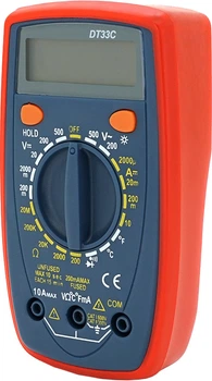 Мультиметр Voltronic DT-33C, Измерения: V DC/AC, A DC/AC, Ω, °C, hFE. Прозвонка, HOLD, подсветка (YT2613)