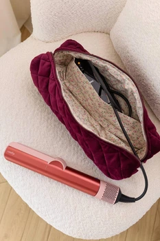 Косметичка MyCream для Dyson Airstrait марсала с цветами с карманом для блока
