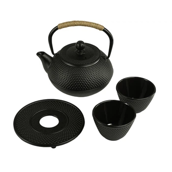 Чавунний чайник для заварювання + 2 чашки з підставкою Black Cast iron 800 ml