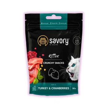 Хрусткі ласощі для кошенят Savory з індичкою та журавлиною для здорового росту 50 г