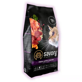 Сухой корм для стерилизованных кошек Savory с ягнятиной и курицей 2 кг