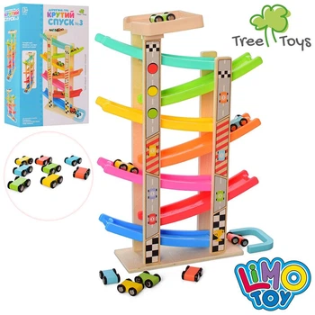 Деревянная игрушка Limo Toy Трек, машинки 8 штук, (MD2541)