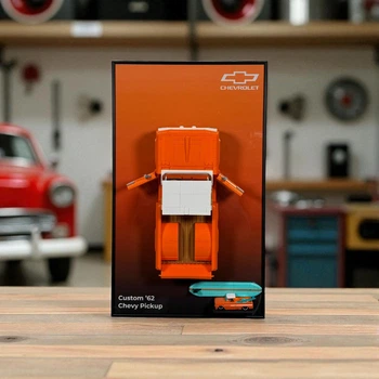 Арт Держатель Рамка 50x30 см. Стена для Конструктора Hot Wheels Brick Shop Elite Chevrolet Custom '62 Chevy Pickup (JFT20) Подставка для Хот Уилс Пикап Шевроле + Крепление для металлической Машинки