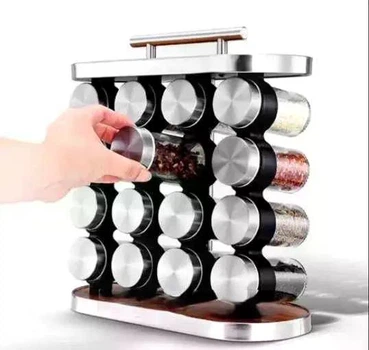 Карусель для спецій 16 ємностей Stainless steel and wood / органайзер для зберігання спецій