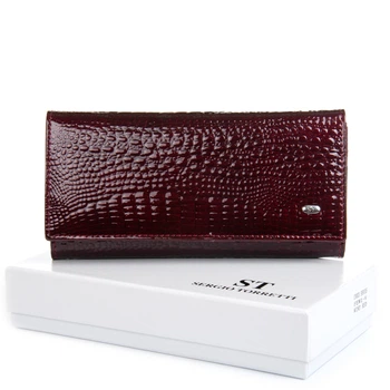 Женский классический кожаный кошелек Sergio Torretti лаковая кожа серии Croco PR-250824-40782 бордовый