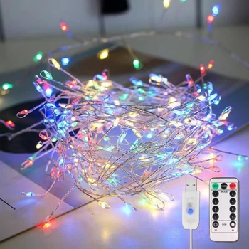 Гірлянда нитка Феєрверк (хвойна лапа) 9 м з пультом 300 LED від USB новорічна світодіодна 8 режимів (мультиколір)