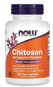 Хітозан з хромом Chitosan 500 mg plus Chromium 120 капсул у баночці, для покращення здоров'я травної системи ,супер жиропоглинаюча дія NOW Foods