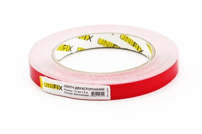 Скотч двухсторонний на вспененной основе 5 м*12 мм (белый) UNIFIX (PN-1205W)