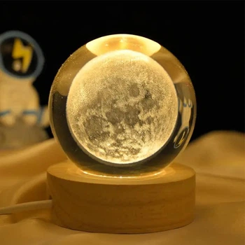 Ночник светильник 3D Кристаллическая сфера Д6 Космос Луна 13402