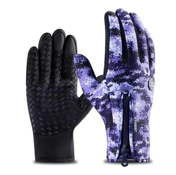 Перчатки зимние спортивные сенсорные B-FOREST флис размеір ХXL длина 22 см (Camo Purple)