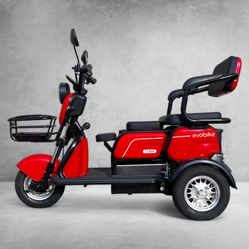 Электроскутер трехколесный EVOBIKE Luna TRIO 60V 23Ah 1200W (2025) с улучшенным аккумулятором и комфортным сиденьем | Красный