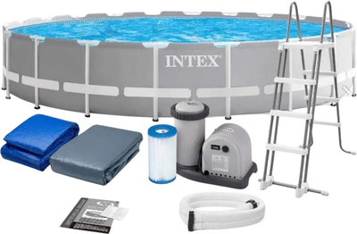 Басейн каркасний круглий Intex 549х122 см, пісочний фільтр-насос 5678 л/год, драбина, тент, підстилка 26732 (6941057414416)