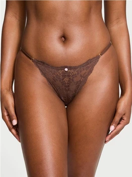 Трусики Victoria's Secret Lace Adjustable String Bikini Panty розмір M Шоколадні