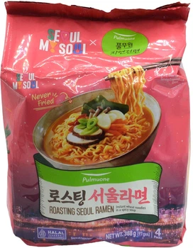 Упаковка локшини Pulmuone Roasting Seoul Ramen Рамен смажений в сеульському стилі 97 г х 4 шт (8801114175965)