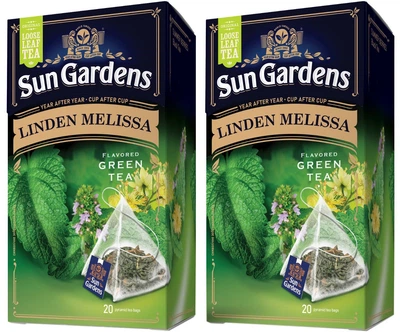 Упаковка чаю зеленого Sun Gardens Linden Melissa 20 пірамідок по 1.6 г х 2 шт (4820082709495)