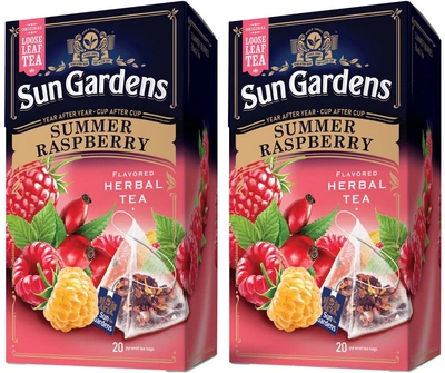 Упаковка чаю квiтково-ягiдного Sun Gardens Summer Raspberry 20 пірамідок по 1.6 г х 2 шт (4820082709501)