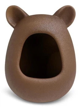 Купалка керамічна для гризунів Mazceramics ручної роботи з вушками коричнева зерниста матова Г:20 см х Ш:21 см х В:26 см