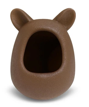 Купалка керамічна для гризунів Mazceramics ручної роботи з вушками коричнева зерниста матова Г:15 см х Ш:16 см х В:21 см