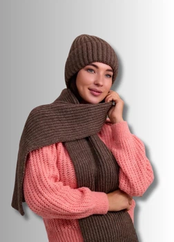 Женский вязаный комплект шапка + шарф Сандра (One-Size) Коричневый