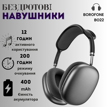 Бездротові накладні навушники повнорозмірні з мікрофоном для телефону з хорошим звуком блютуз чорні Borofone