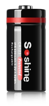 Акумулятор 16340/CR123 LiFePO4 Soshine RCR123P-3.2-600 захищений (Protected), 600mAh, 0.6A, 3.6/3.2/2.0V, Button Top