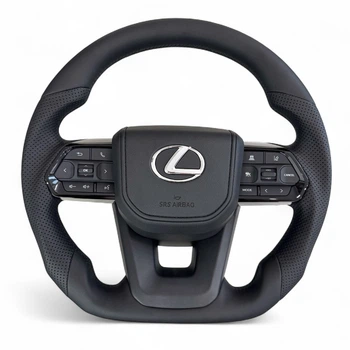 Руль для Lexus LX570, GX460. С подогревом. Кожа. Со скошенным низом. Логотип – хром