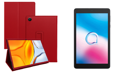 Чехол-подставка CRAYTON для Alcatel 3T 8.0 2020 (9032X) – стиль, защита и ручная сборка, цвет Красный