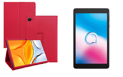 Чехол-подставка CRAYTON для Alcatel 3T 8.0 2020 (9032X) – стиль, защита и ручная сборка, цвет Малиновый