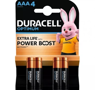 Батарейка Duracell Optimum, LR03 4шт AAA лужна