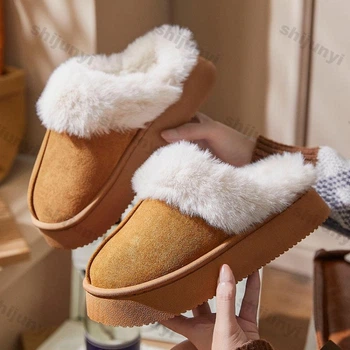 Тапочки домашні жіночі утеплені 36-37 на платформі | стиль UGG, велюр, хутро, підошва 3 см