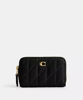 Гаманець жіночий шкіряний Coach Essential Small Zip Around Card Case With Pillow Quilting Wallet Black Currant СМ505